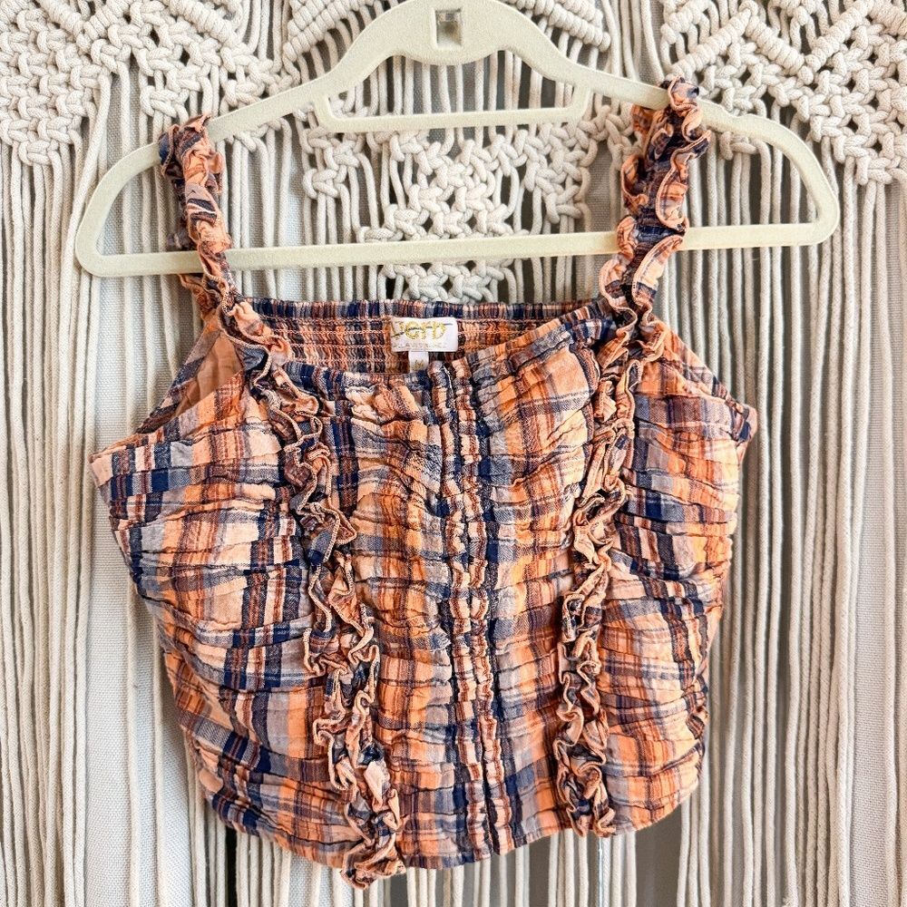 Anthropologie Verb Plaid Ruched Tank – Cottagecore- Size Medium – GUC